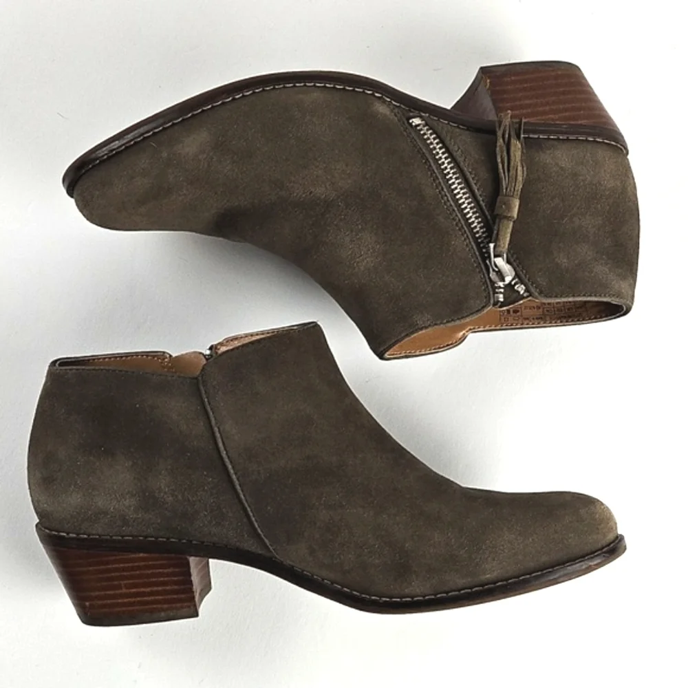Vionic Joy Serena Taupe Kid Suede Tassel Side Zip Comfort Ankle Bootie